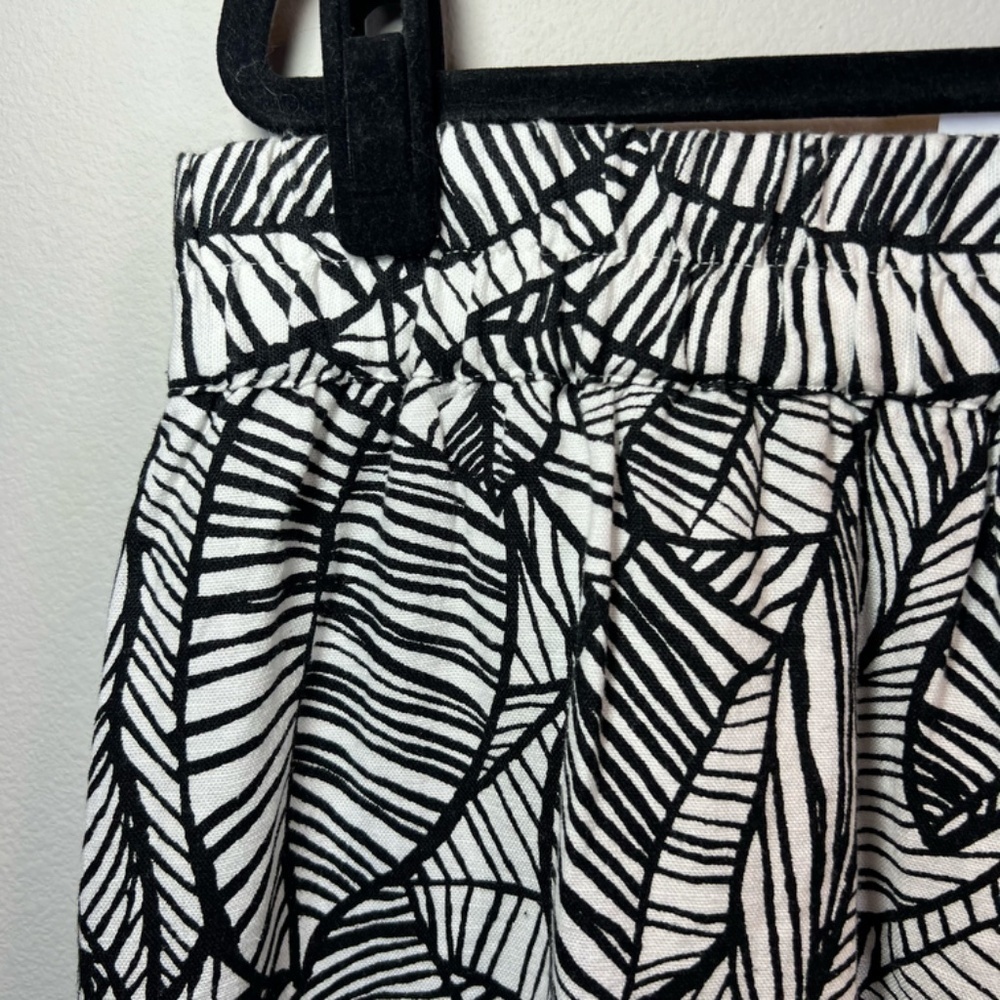 Loft Linen Blend Skirt Black Ivory Tropical Leaf Pockets Summer NEW Large Petite - Picture 8 of 10